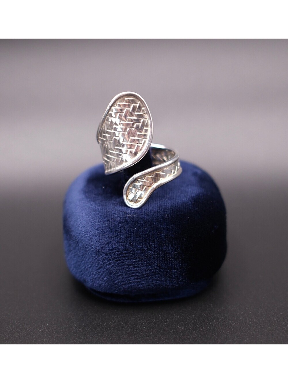 Sterling Silver 925 Woven Basketweave Bypass Wrap Ring, Size 8 3/4
